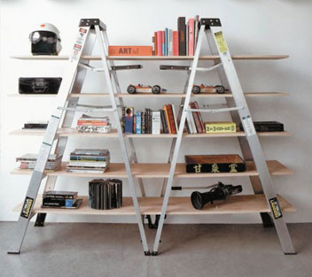 Step ladders used as shelving Step ladders used as shelving