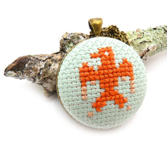 zelma rose phoenix crossstitch necklace